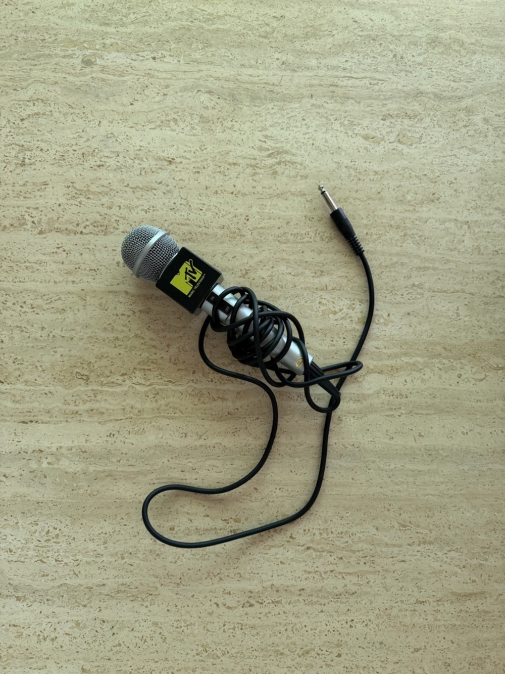 Vintage MTV Handheld Microphone in Silver and Black with Yellow Logo